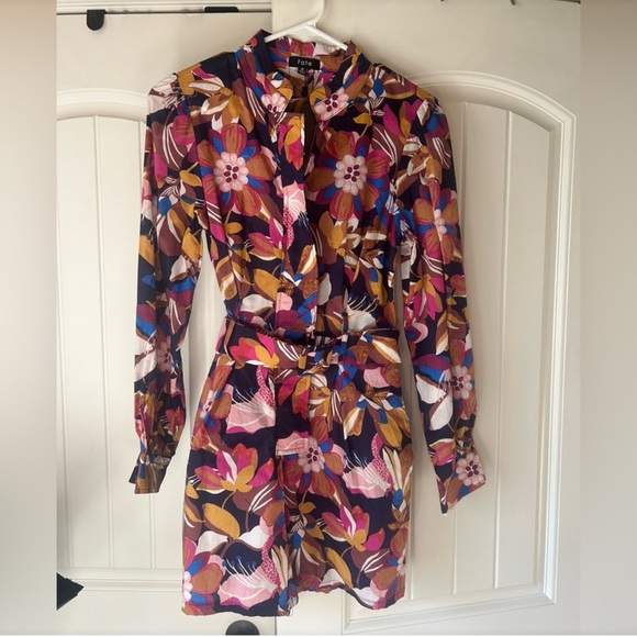 Fate Floral Long Sleeve Belted Romper - Retro Mod Print Playsuit - Size M - Picture 3 of 8